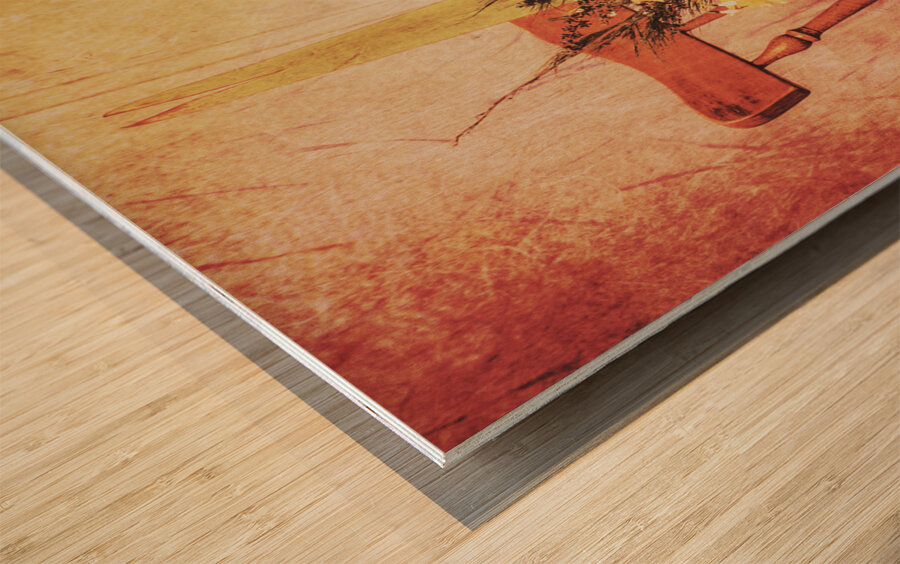 Decorated flower bunch on old wooden chair Wood print