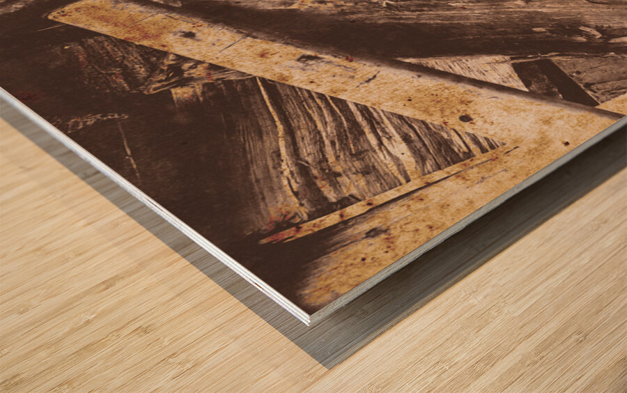 Antique photo of an axe and wood splitter Wood print