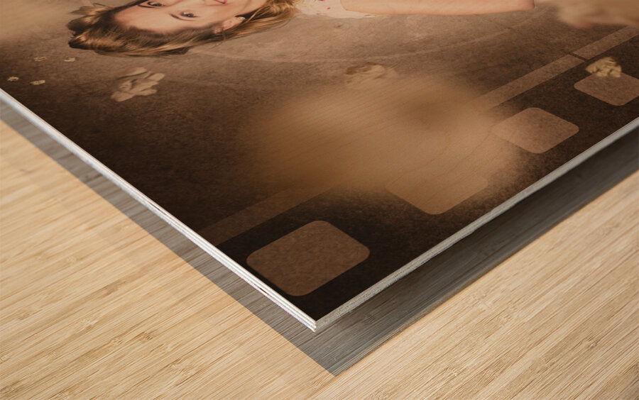 Film and cinema pin-up woman in old classic movie Wood print