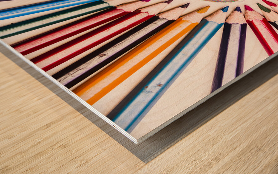Pencils and coloured circles Wood print