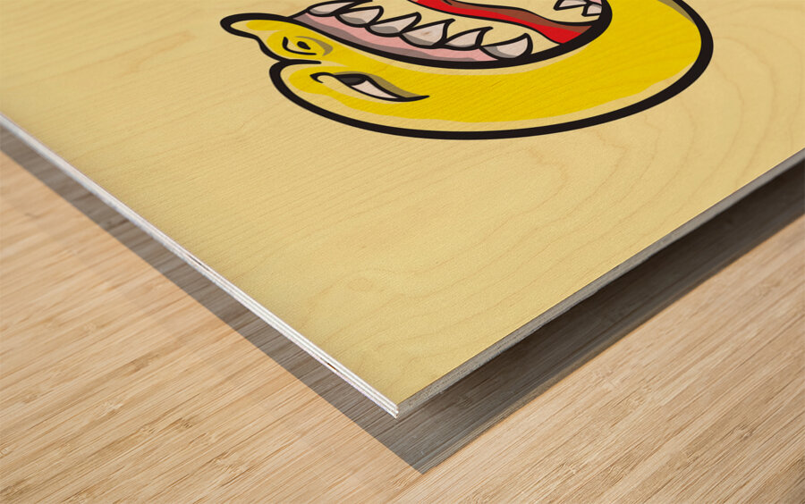 Pac Man and ghost illustration Wood print