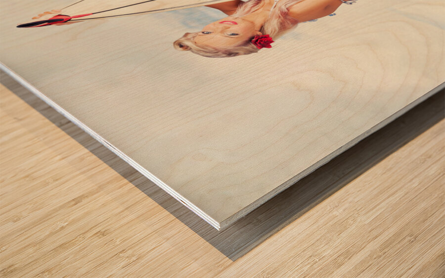 Sexy Sixties Pinup Surfer Girl At Vintage Beach Wood print