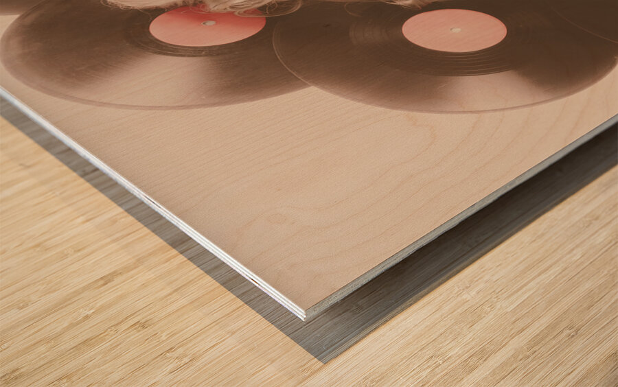 Classic pin up girl on vintage vinyl lp records Wood print