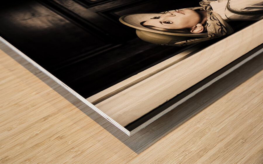 Lady In Vintage Attire At Night Wood print