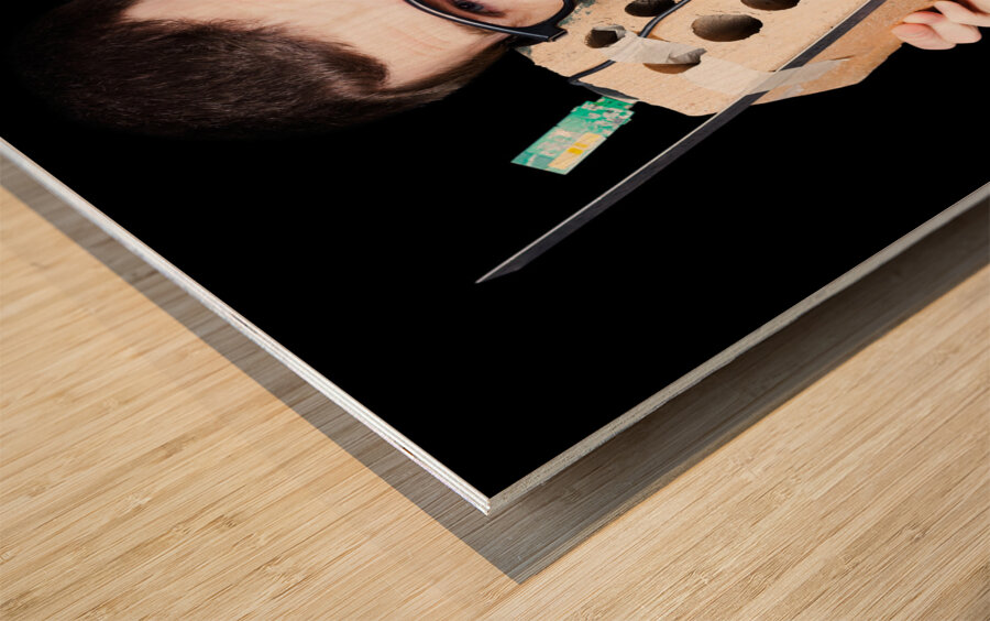 Business Geek Laughing On House Brick Phone Wood print