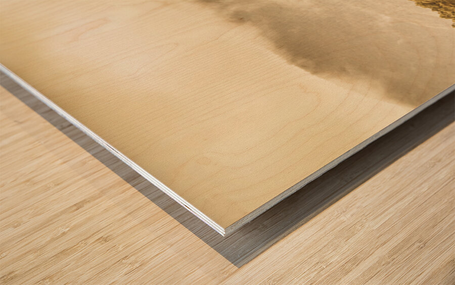 Layered depths of forests mountains and fog Wood print