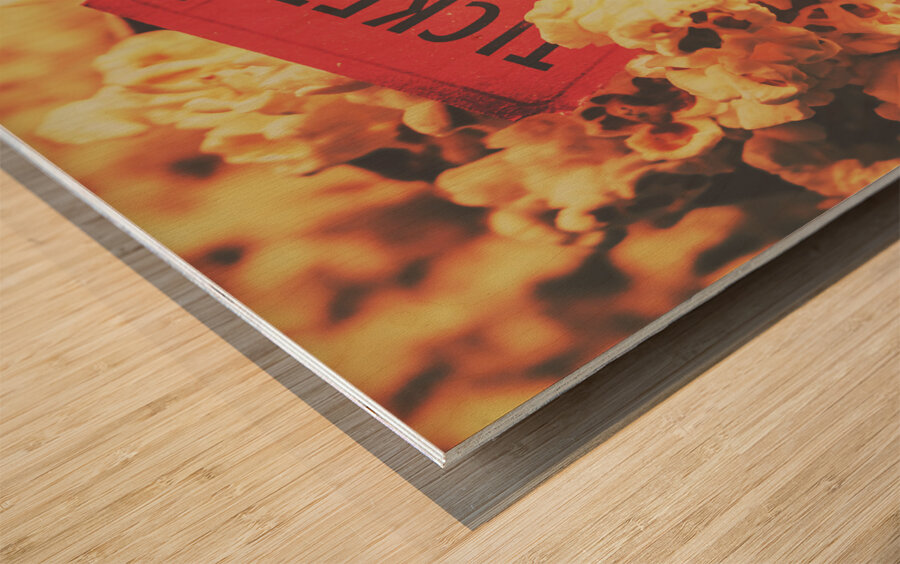 Retro film stub and movie popcorn Wood print