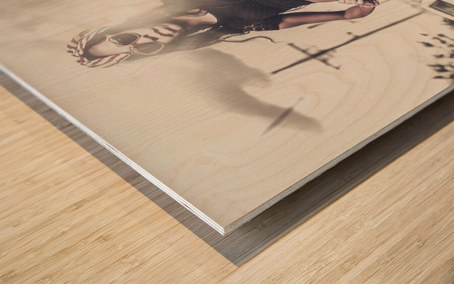 High street fashion model in luxury apparel  Wood print