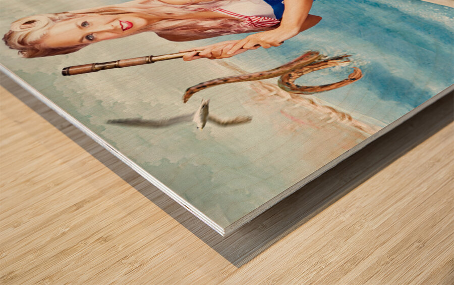 Beautiful Pinup Woman On Sightseeing Travel Cruise Wood print