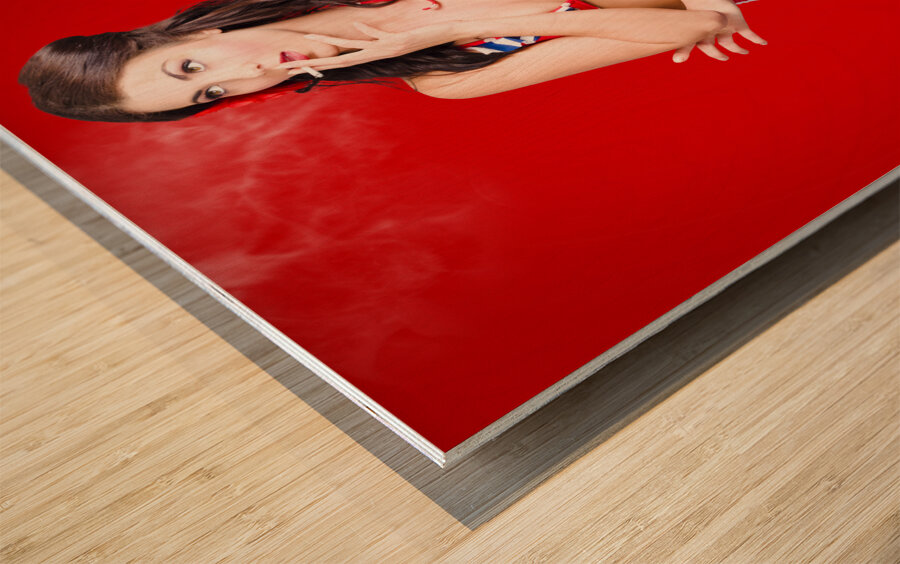 Attractive USA pinup woman smoking Wood print