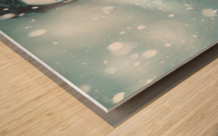 Ice cold winter man in a freeze of snow and frost  Wood print