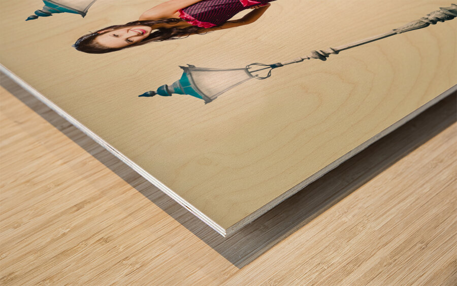 Woman travel shopping through old streets of Paris Wood print