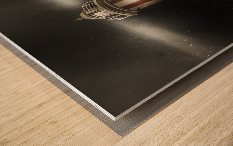 Tasmania lighthouse in rain storm. Guiding light Wood print