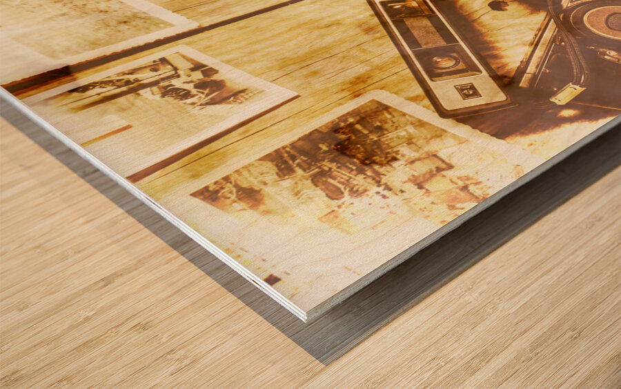 Retro film cameras Wood print