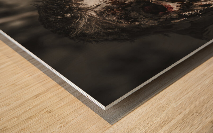 Evil male zombie screaming out in bloody fear Wood print
