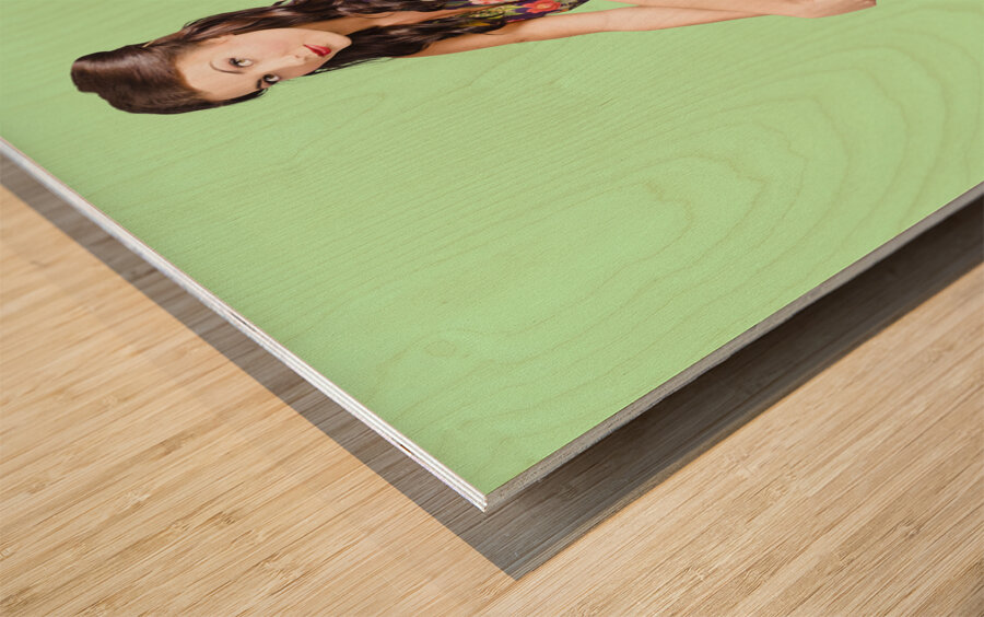 Sexy pin-up model posing in stylish retro fashion Wood print