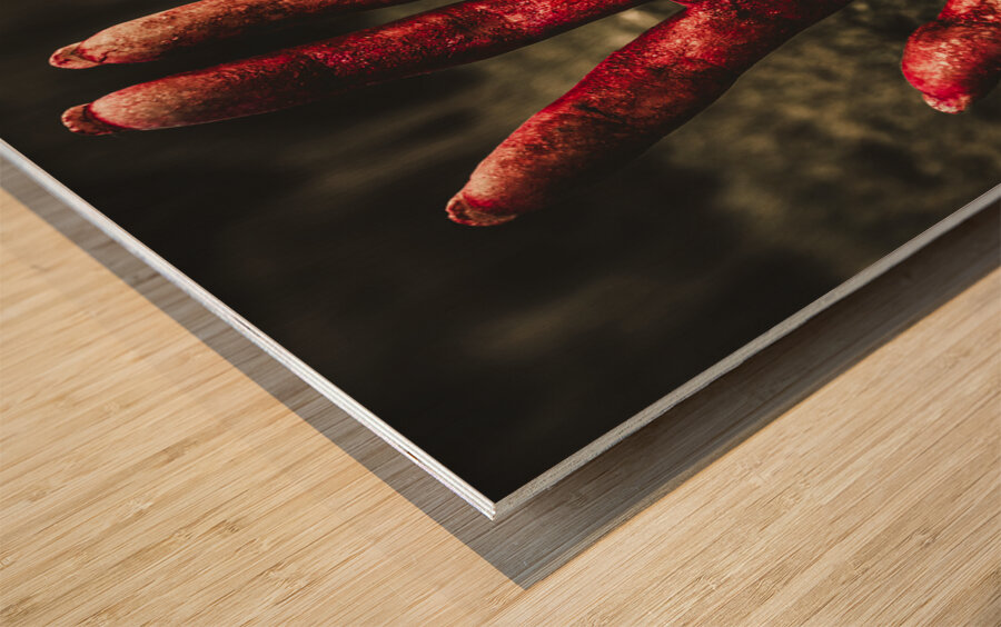 Blood Stained Hand Coming Out Of The Ground At Night Wood print