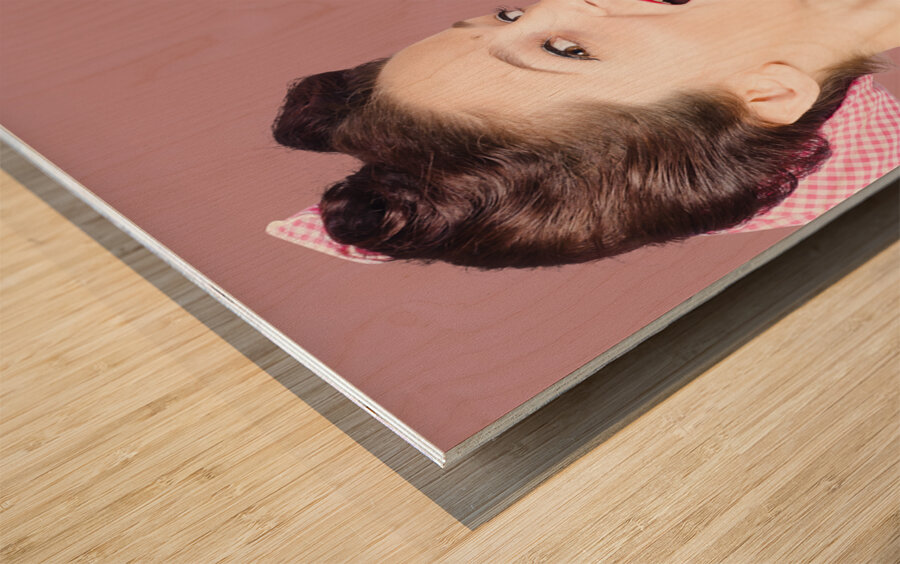 Old-fashion pop art girl drinking from soda bottle Wood print