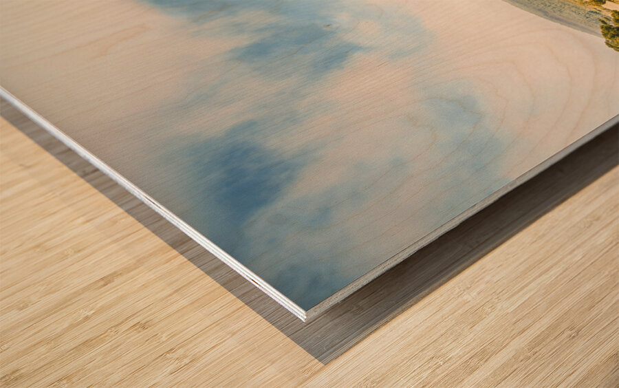 Puddled fields and distant hills Wood print