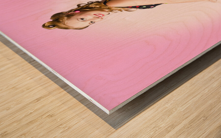 Cute Pin-Up Style Fashion Model In Retro Dress Wood print