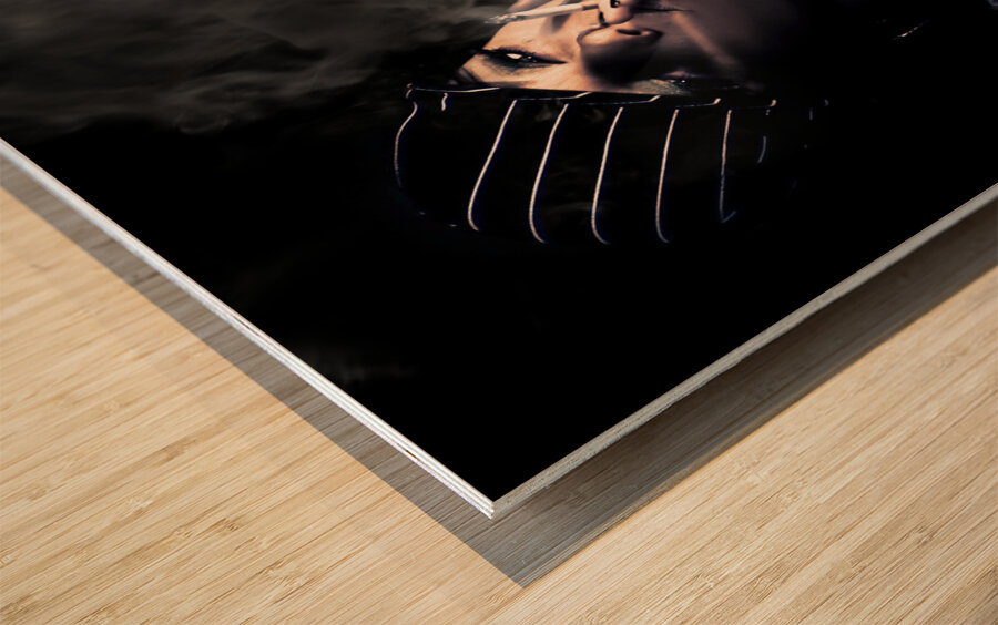 Cool Smoking Woman With Skateboard Wood print