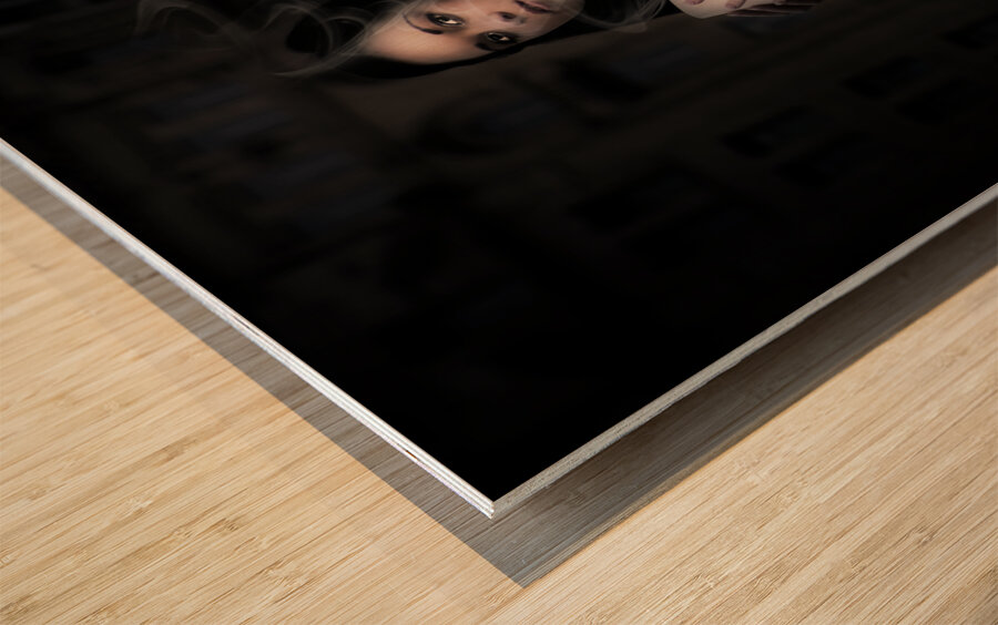 Mysterious Woman Standing In Darkness With Coffee Wood print