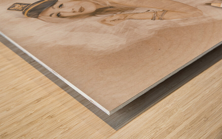 Artistic pencil drawing of a sailor pinup woman Wood print