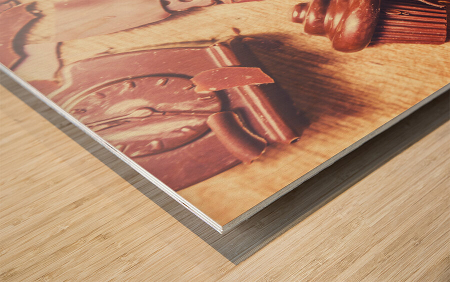 Chocolate tableware destruction Wood print