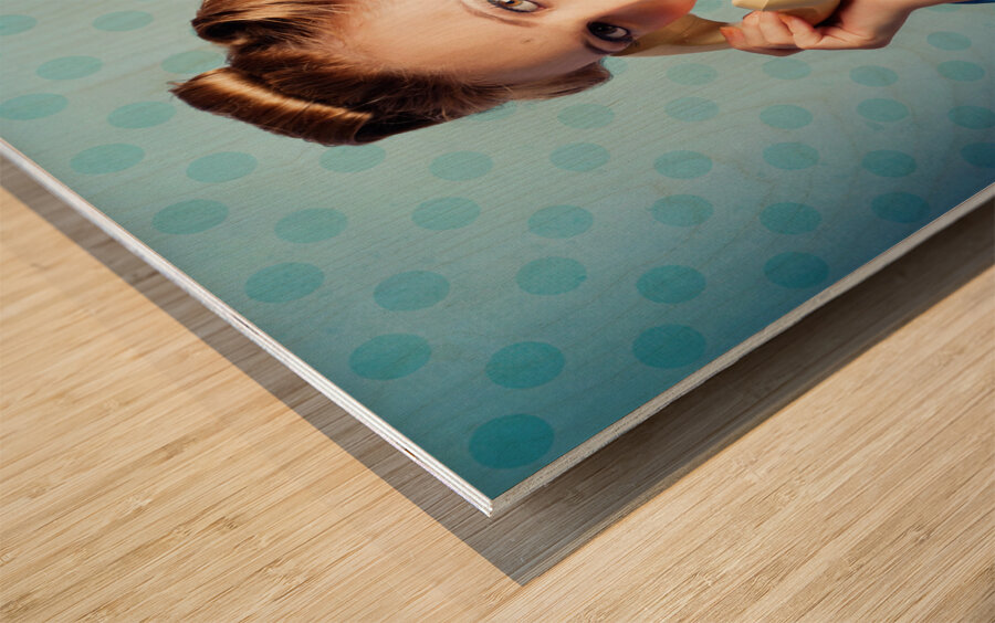 Sixties Woman Holding Vintage Telephone Handset Wood print