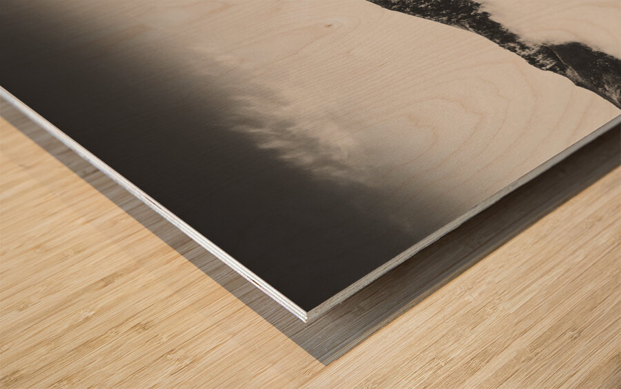 The fog and the river Wood print