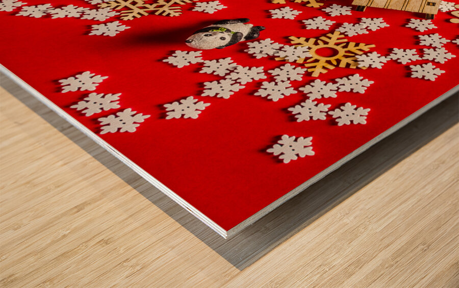 With sleds and snowflakes Wood print