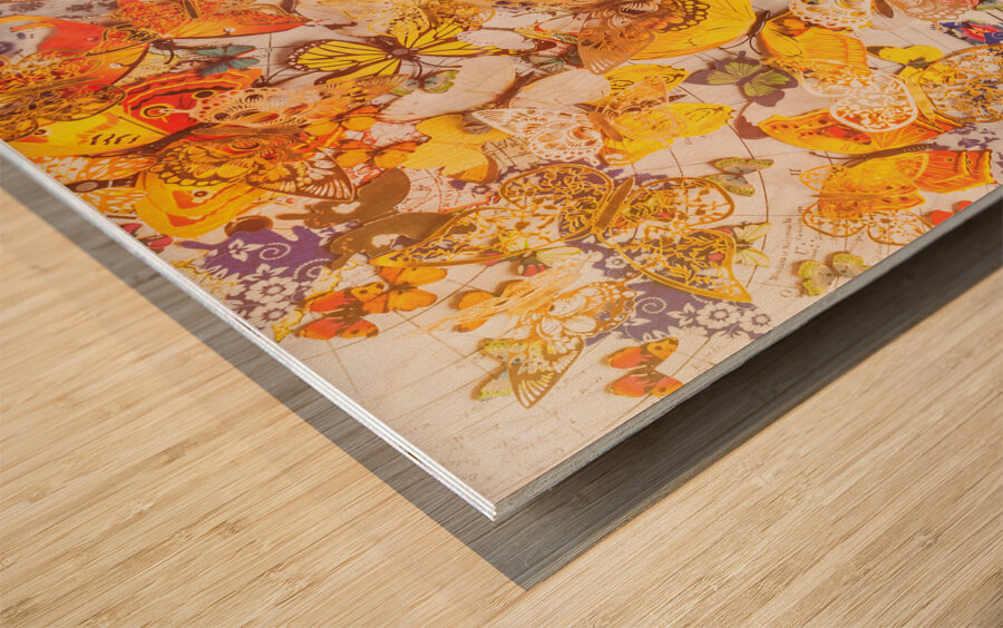 Butterflies and maps Wood print