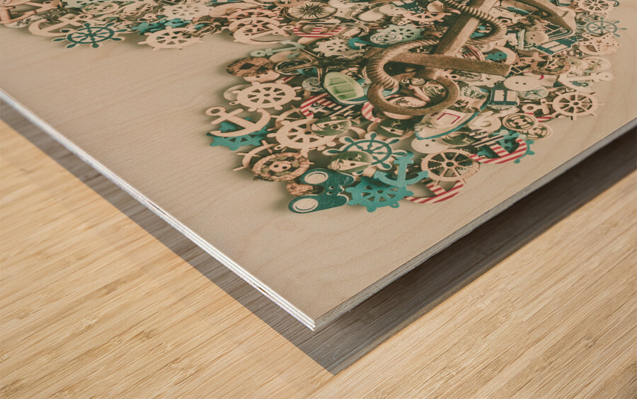 Hearts and anchors Wood print