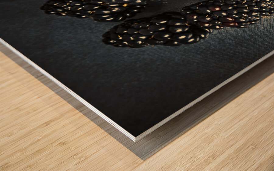 Blackberries on black Wood print