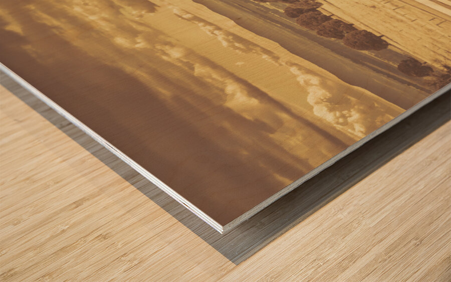 Stunning sunset over the vast outback of Kingaroy Wood print