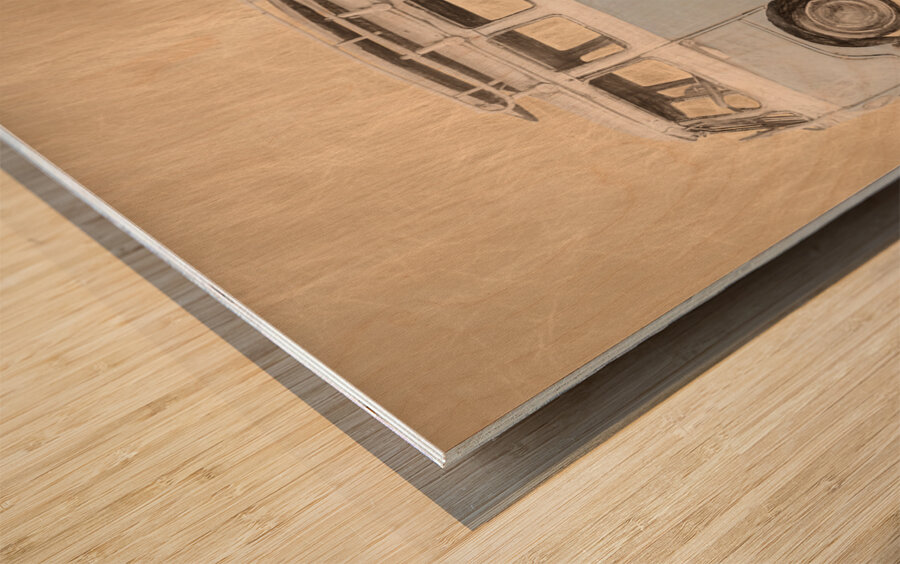 Bygone Beach Bus Wood print