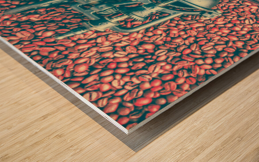 Red Retro Coffeehouse Wood print