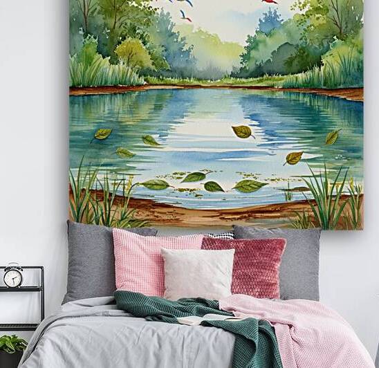 Nature’s Harmony: A Tranquil Lake with Floating Leaves and Colorful Birds by adam 2025