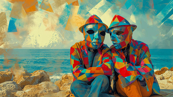 Geometric Bliss by the Sea - Arte de Pared Art Deco en Acrilico by Design Delight Digital Download