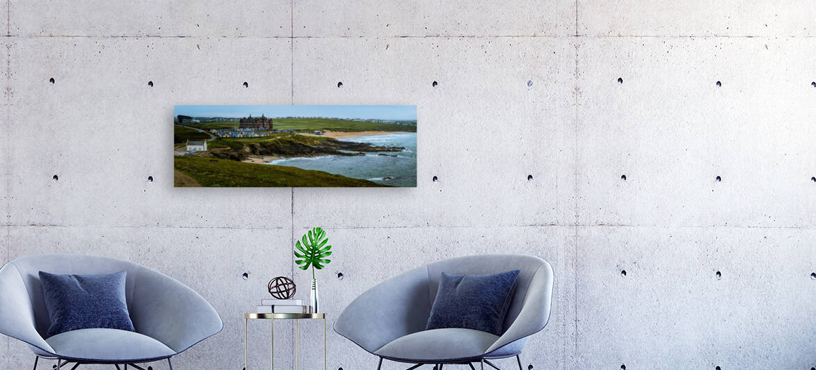 Tranquil Majesty: The Headland Hotel and Fistral Beach on a Rainy Morning by Big Picture Diaries