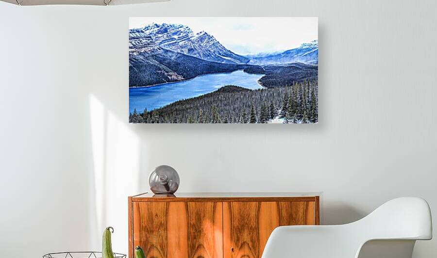 Peyto Lake Winter veil: A Canvas of Dark Evergreens and Snowy Serenity by Big Picture Diaries
