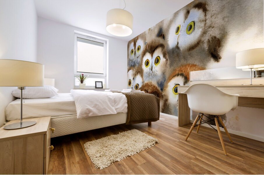 Watercolor owlets Mural print