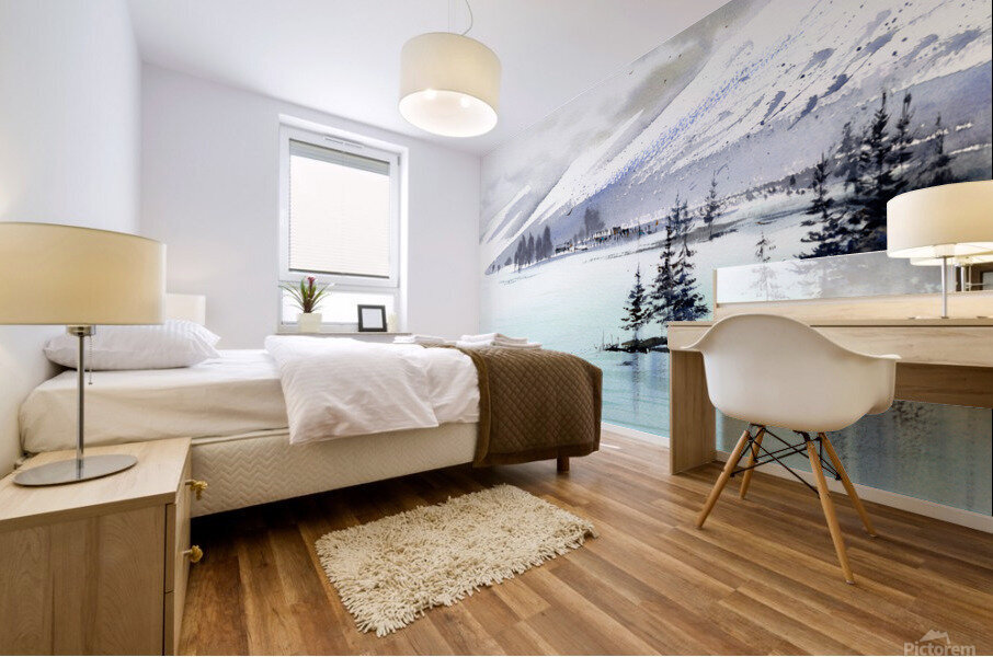 Turquoise mountain lake Mural print