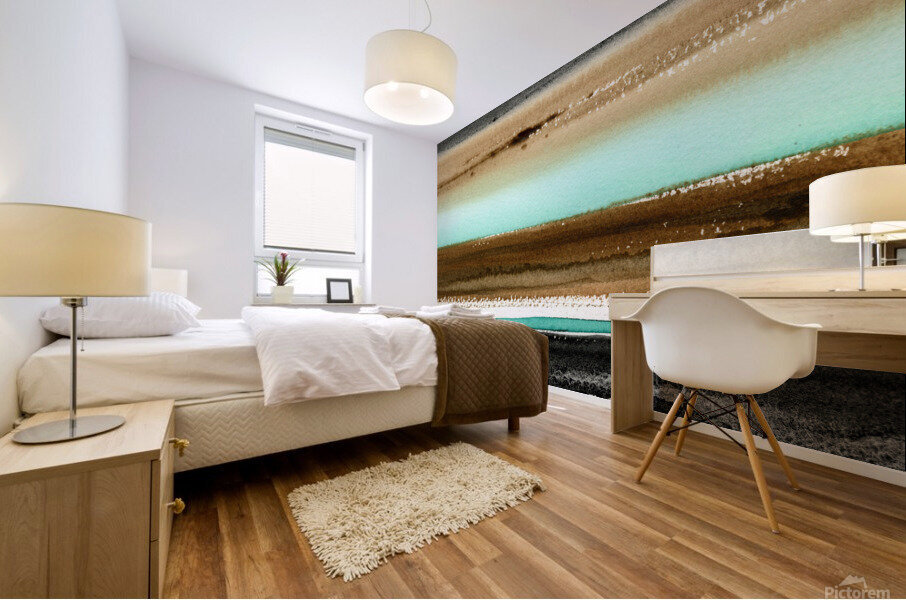 Turquoise watercolor landscape 4 Mural print