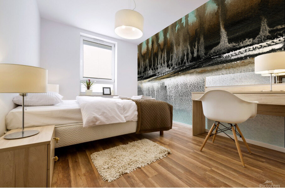 Turquoise watercolor landscape 5 Mural print