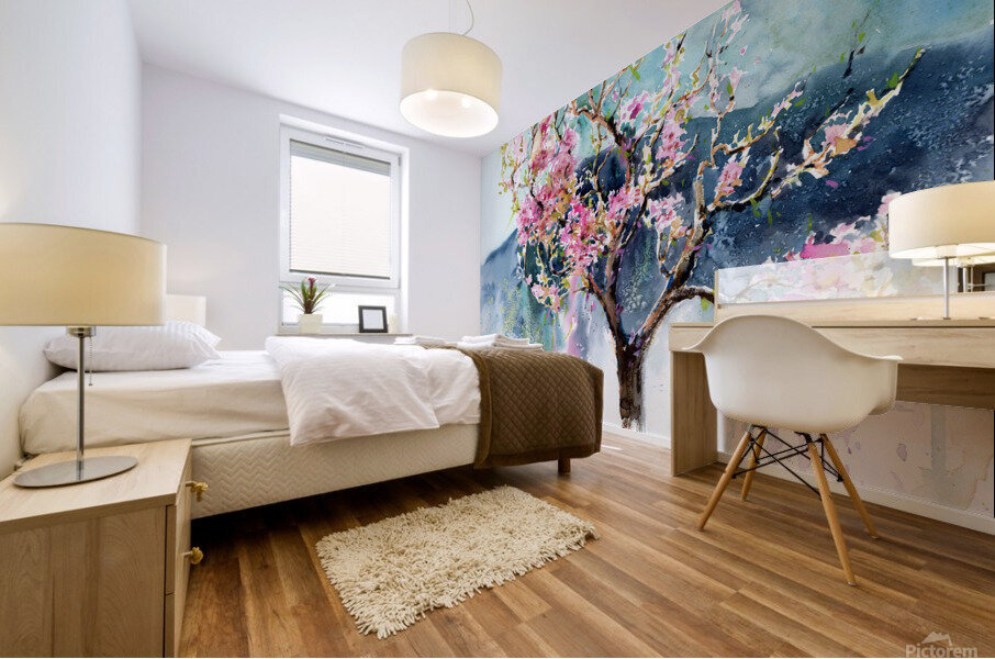 Blossoming peach tree Mural print