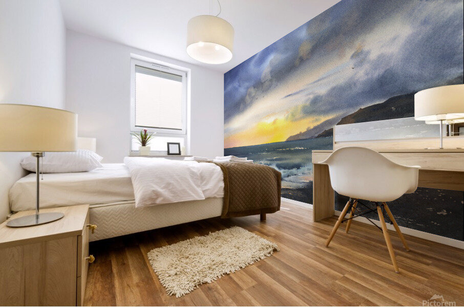 Sunset on the coast Mural print