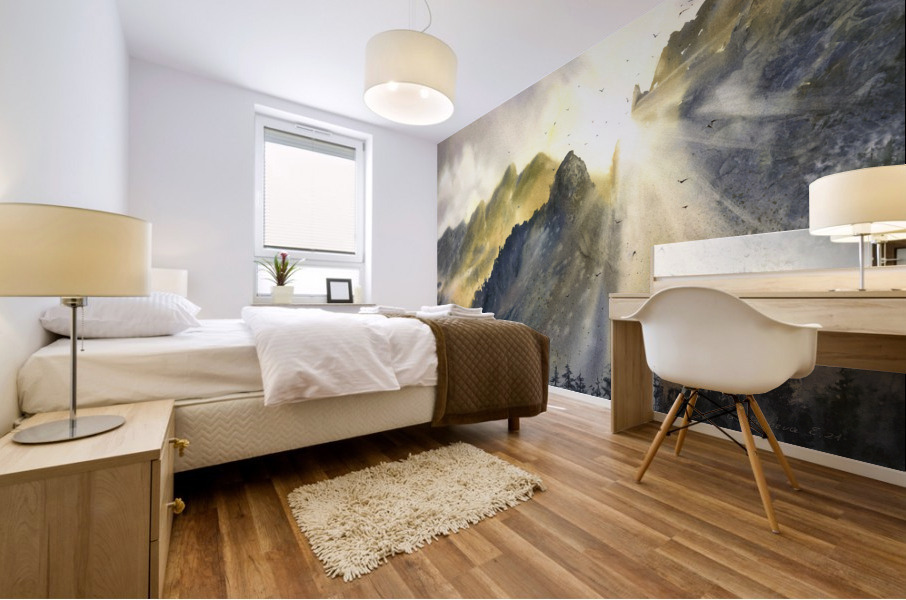 Sun and mountains Mural print