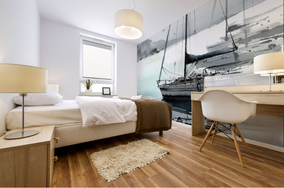 Monochrome yachts  1 Mural print