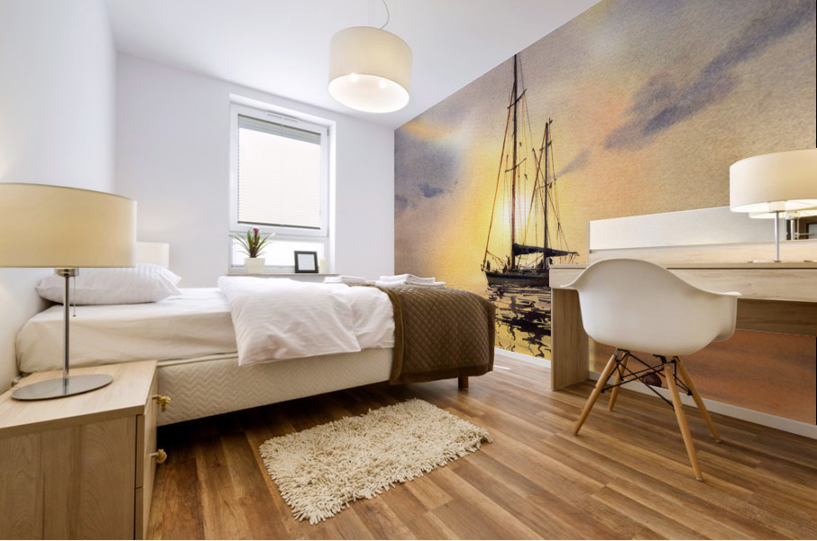 Yacht sunset Mural print